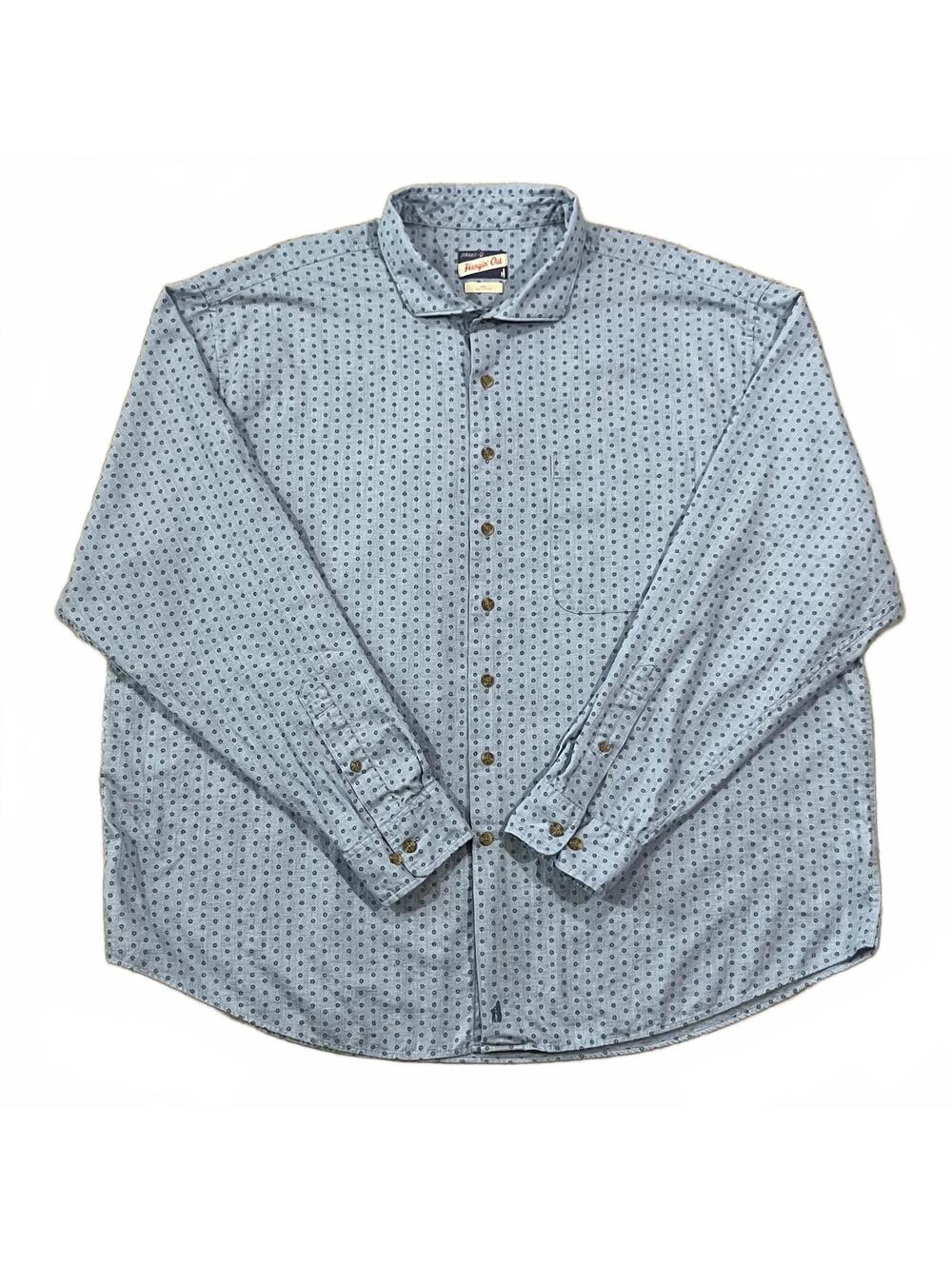Johnnie-O Mens Blue Chambray Long Sleeve Printed Button Up Shirt Size 2XL
